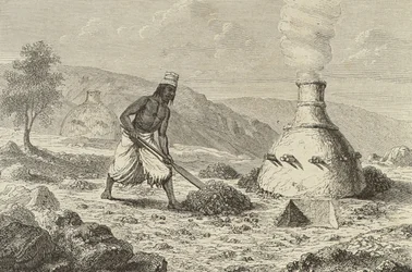 Native smelting iron ore in Fouta Djallon, Guinea, 1850s, from 